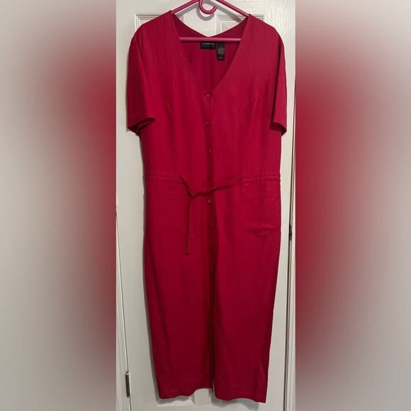 Liz Claiborne Dresses Vintage Women’s Fuchsia/Pink sz 16 Long Linen/Rayon Dress - Picture 1 of 9